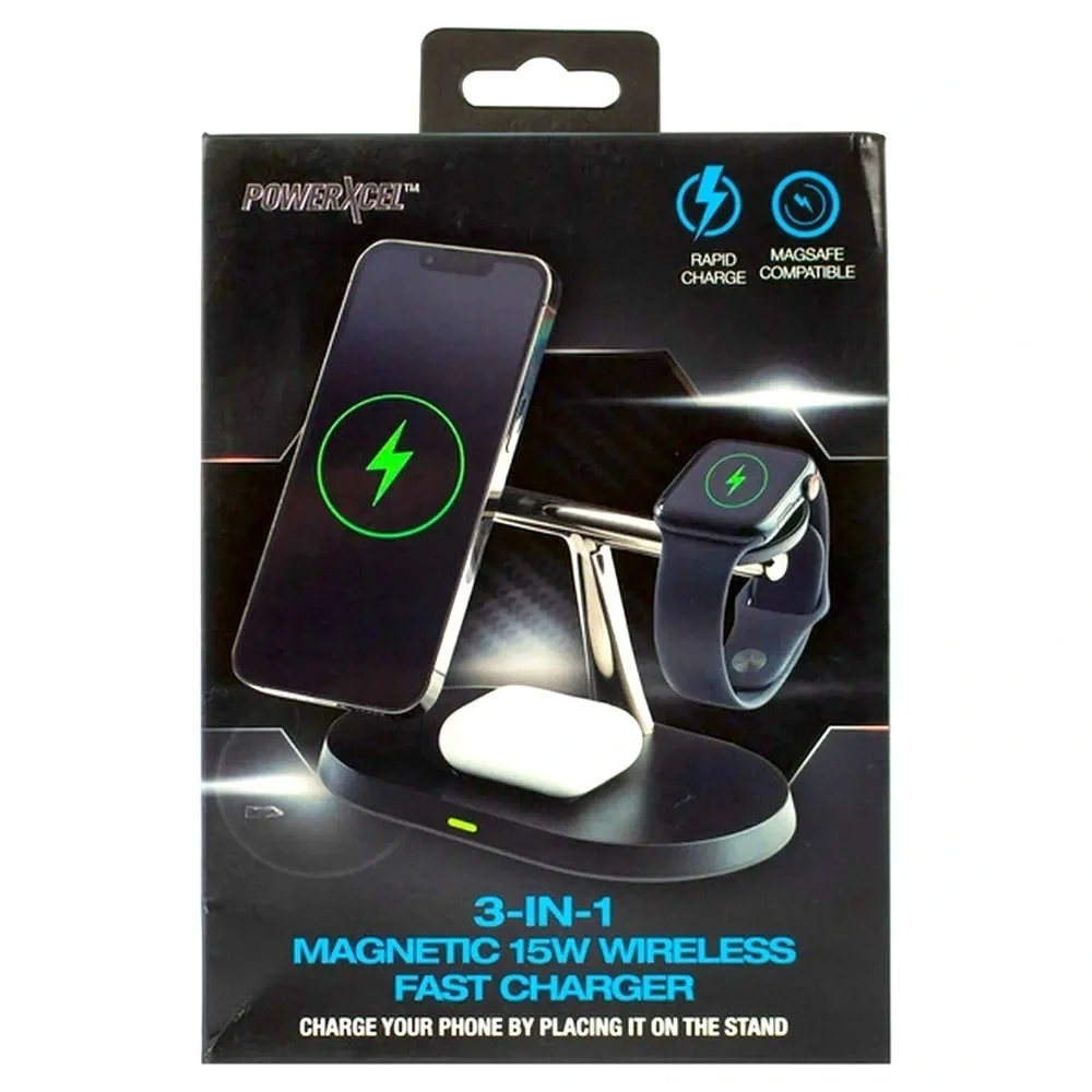POWER CELL 3 - IN - 1 MAGNETIC 15WATT WIRELESS FAST CHARGER (NEW WITH TAGS)